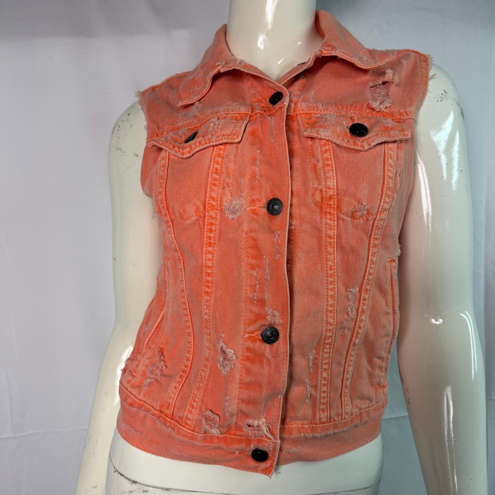 Denim & Supply Ralph Lauren Distressed Denim Vest Orange Size XS